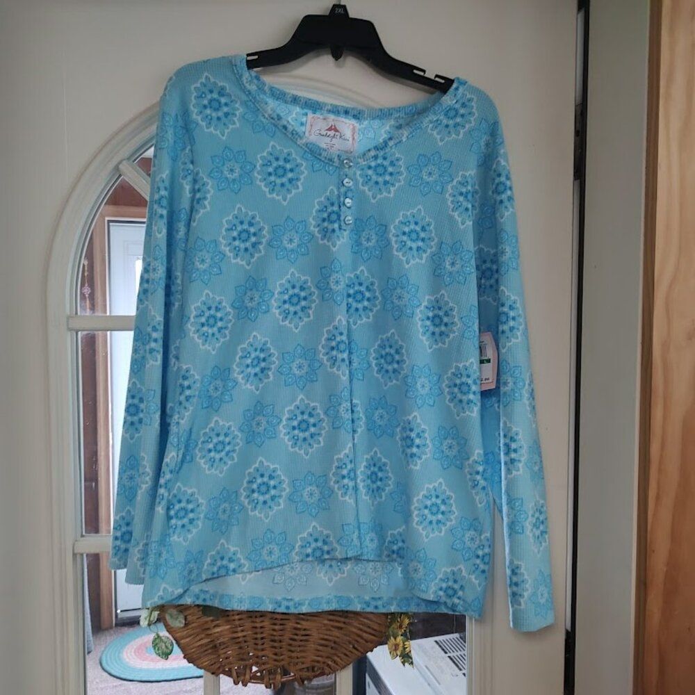 New Goodnight Kiss Soft Blue Designed Pajamas Size Women's L